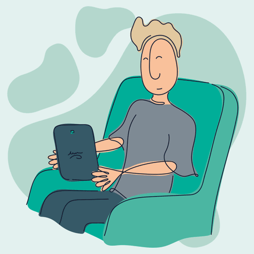 Mand snakker med Internetpsykiatrien via iPad