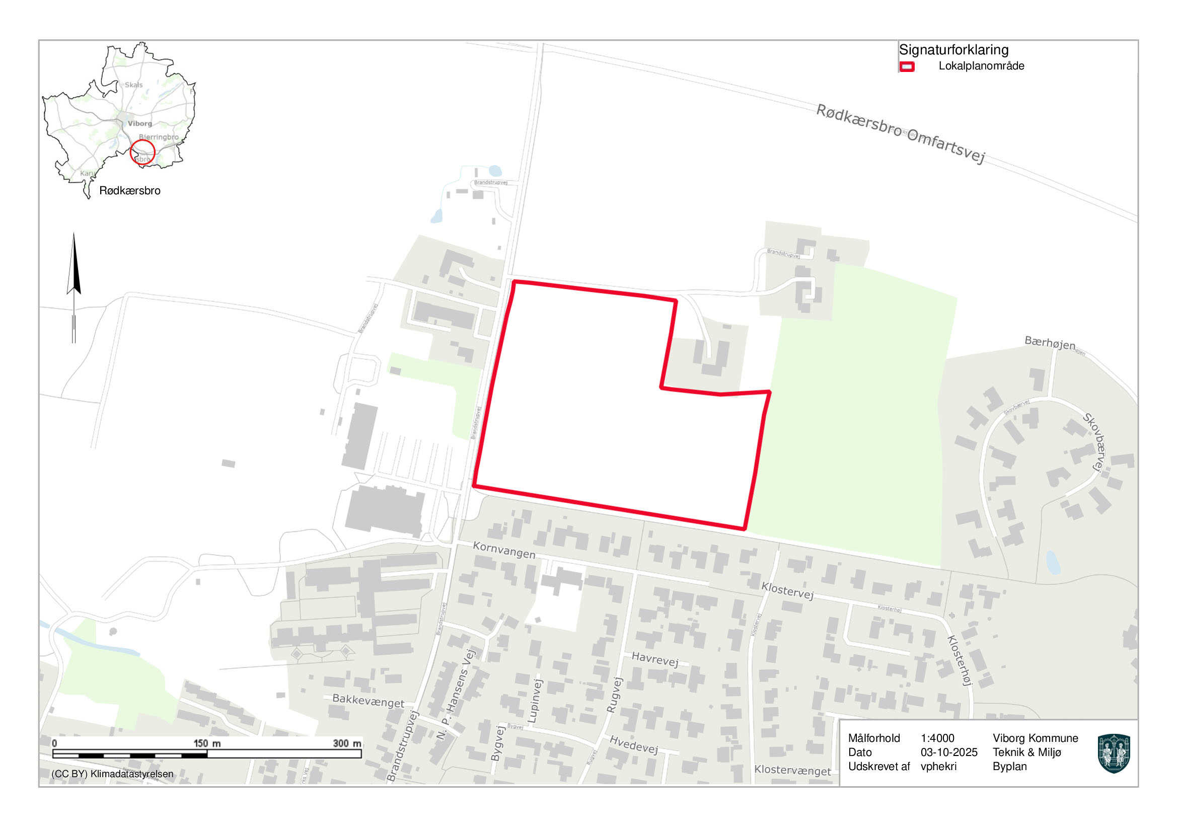 Kort over området ved Brandstrupvej i Rødkærsbro