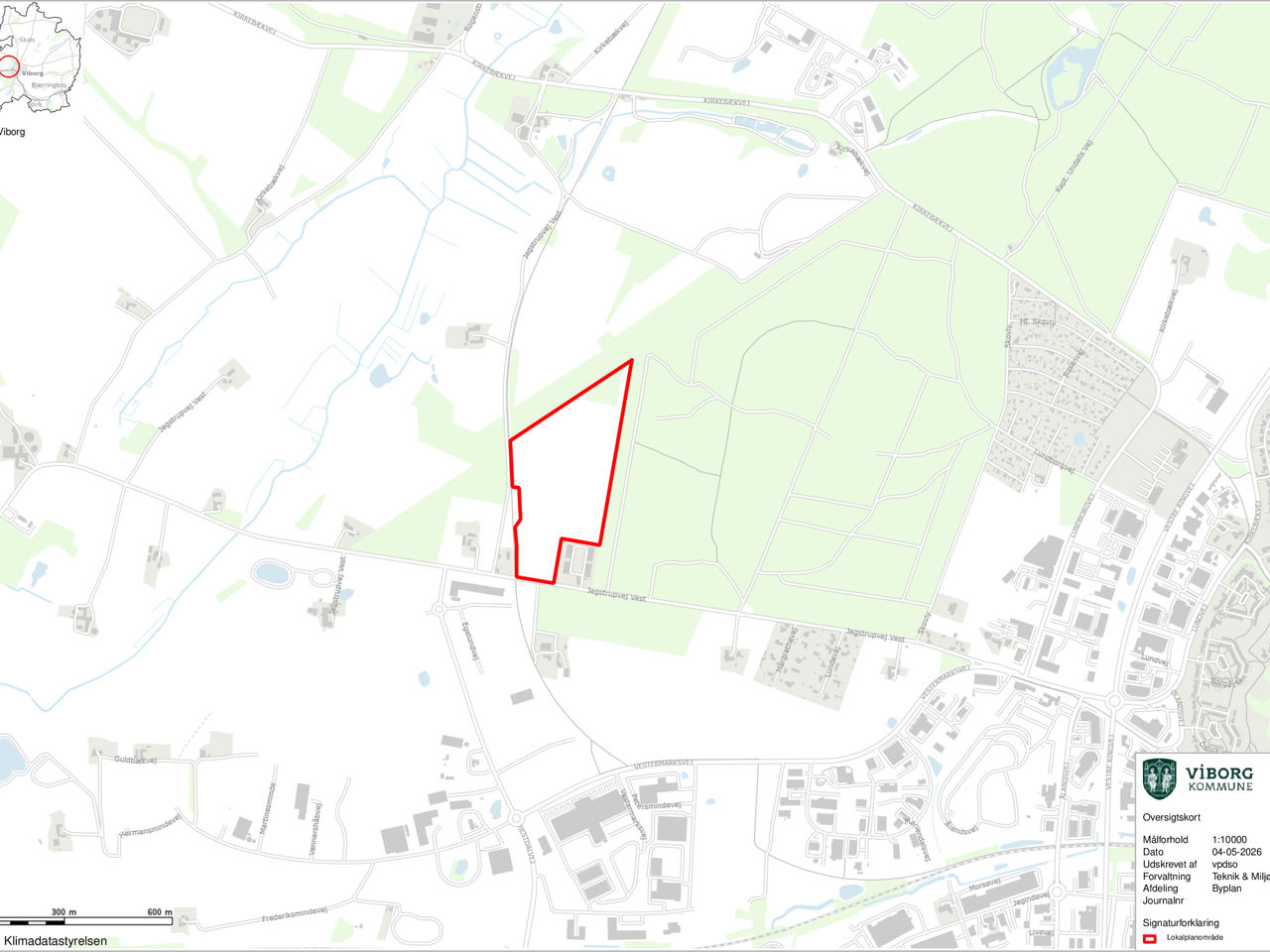 Oversigtskort over område til elitetræningsanlæg ved Jegstrupvej Vest i Viborg