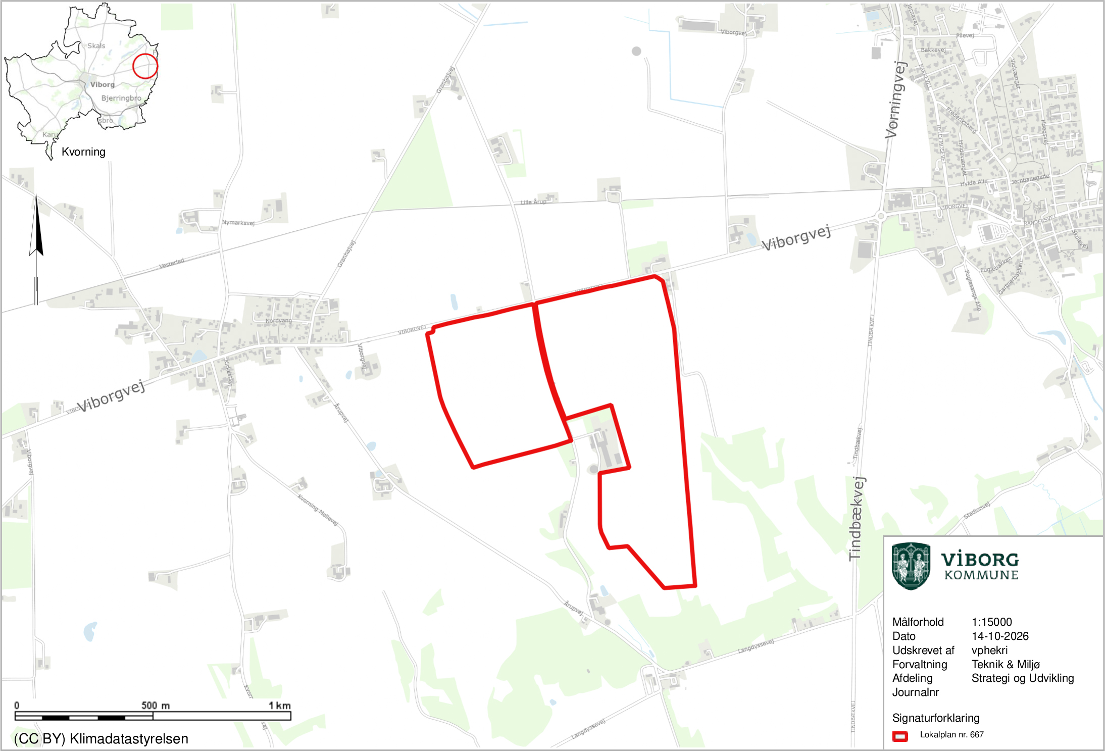 Oversigtskort over område til solceller ved Kvorning