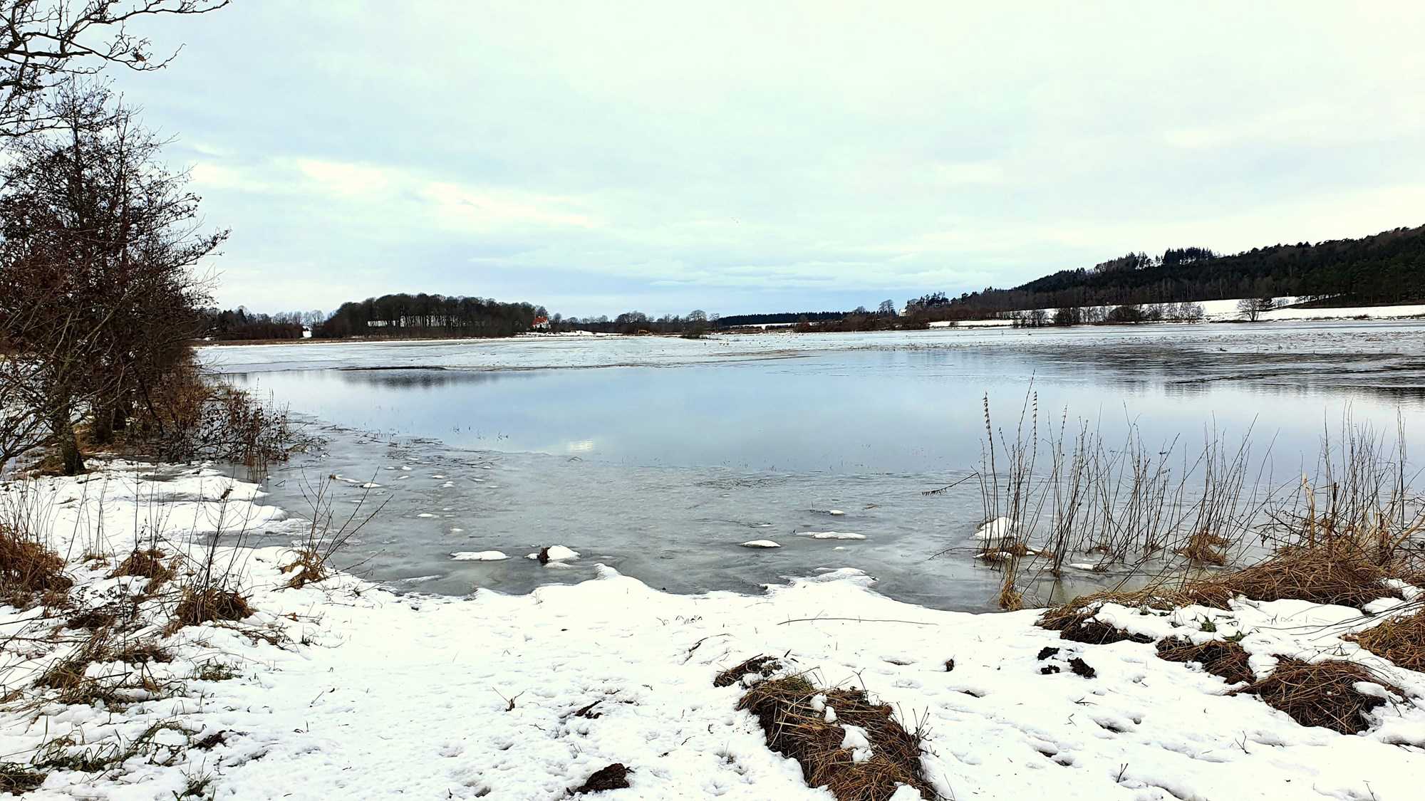 Vinterbillede ud over en sø
