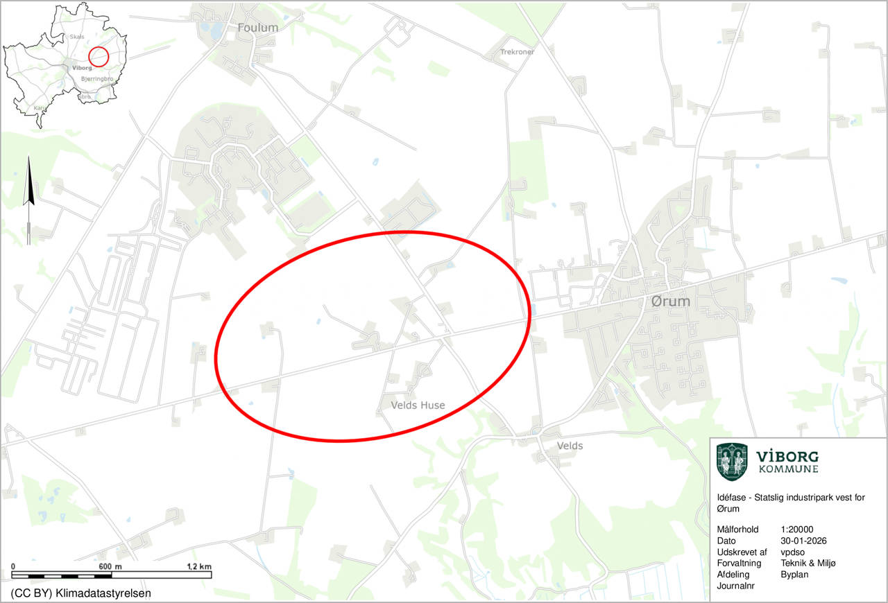 Oversigtskort over område til statslig industripark ved Ørum